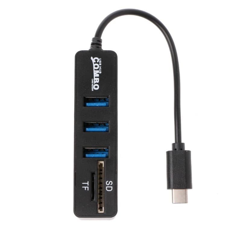 Hub Tipo C A Usb 3 Puertos 2.0 + Lector De Tarjeta Micro Sd
