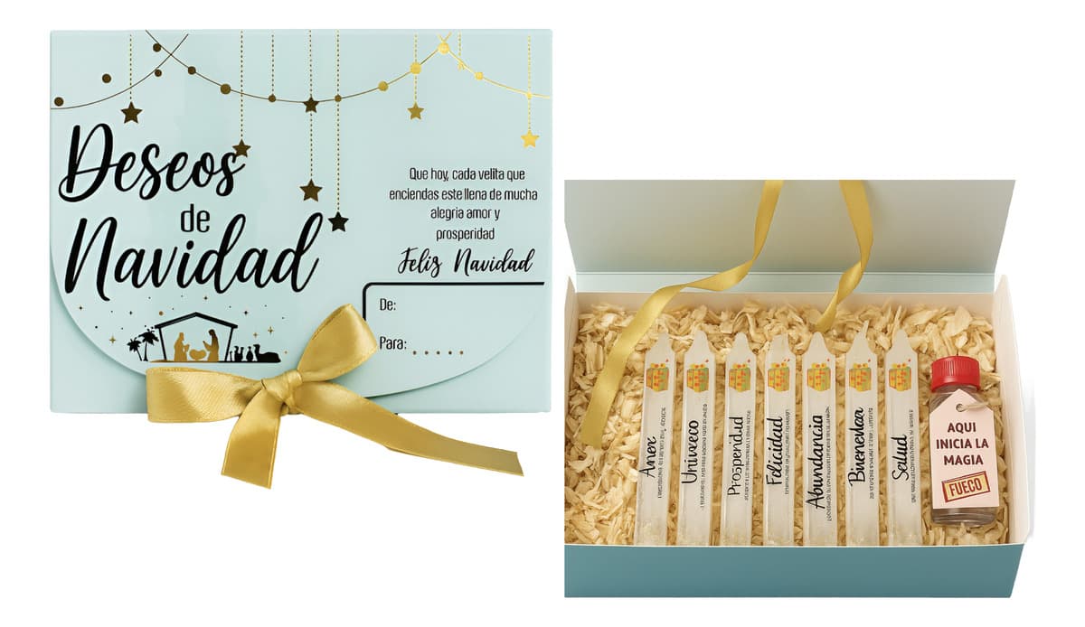 Caja De Regalo Con Velas Navideñas Y Mensajes De Deseos