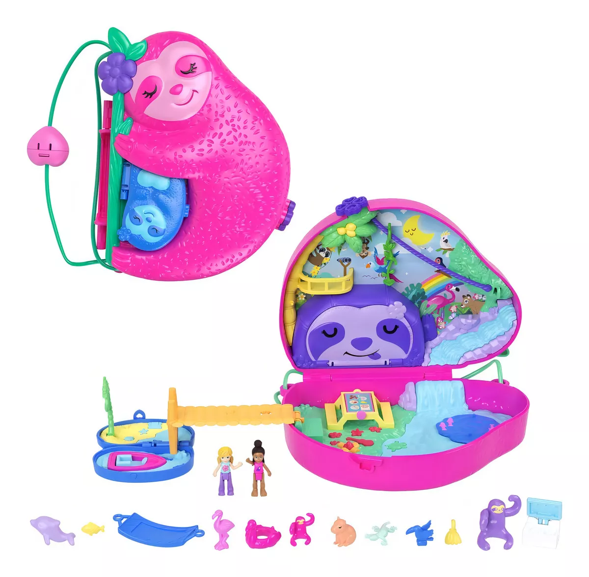Set Polly Pocket Etuche de Bolso 2 en 1 Familia de Perezosos HRD40