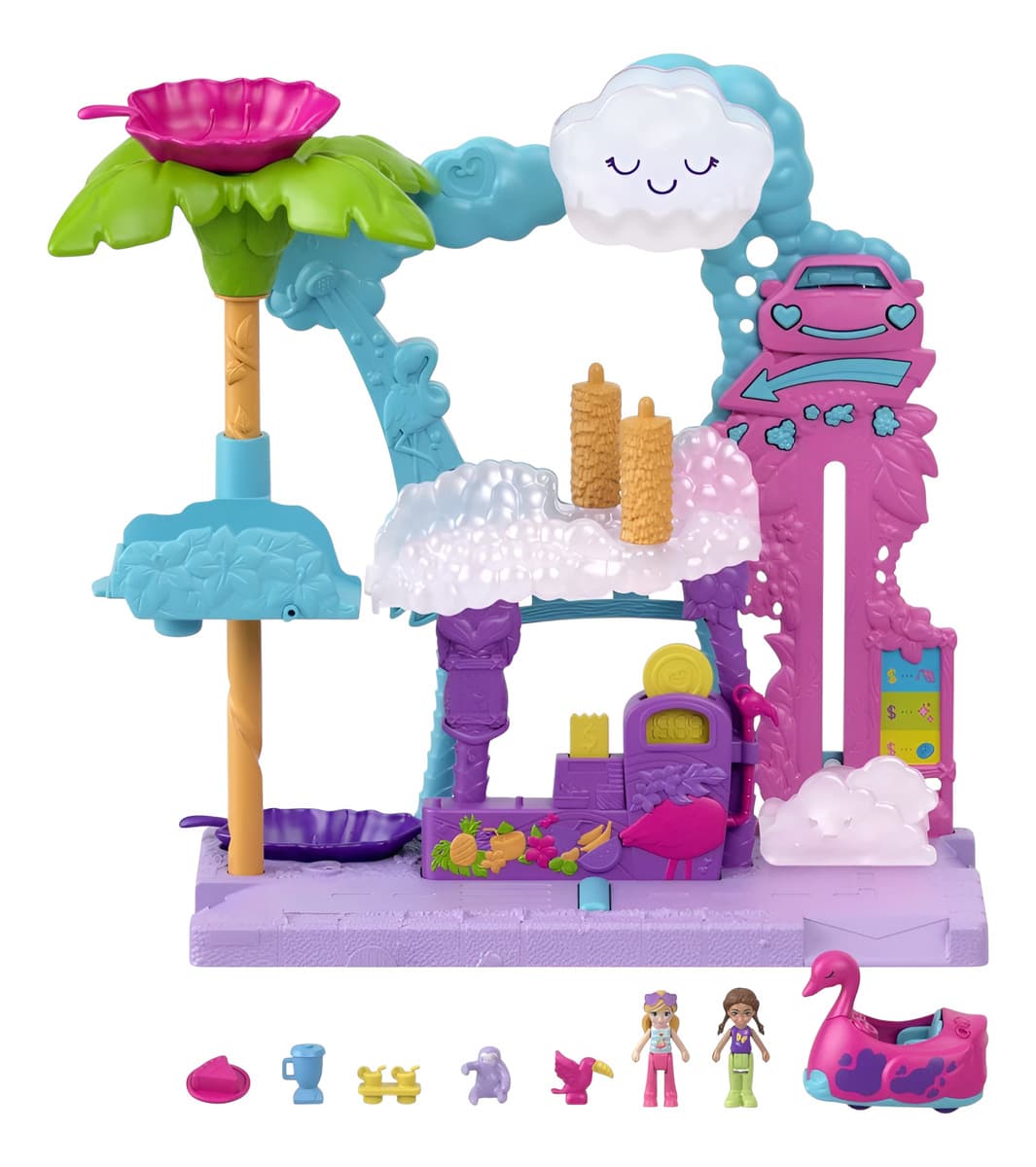 Set De Polly Pocket Auto Lavado Flamingo Divertido Hhj05
