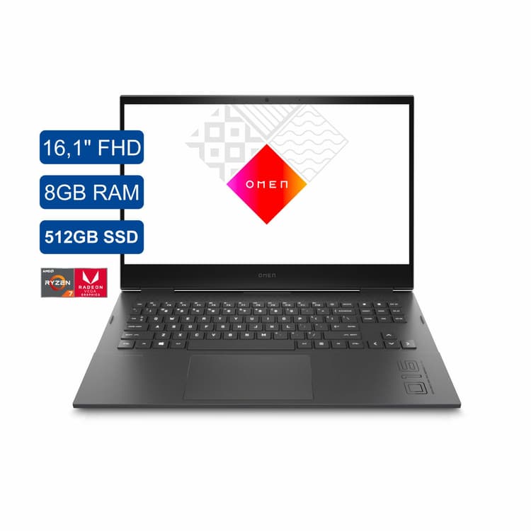 Portátil Gamer OMEN HP 16.1" AMD Ryzen 7 - RAM 8GB- Disco SSD 512 GB - Plateado