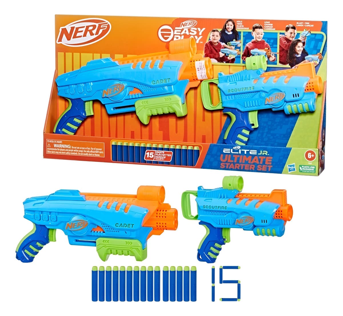 Lanzador Nerf Elite Jr Kit De Inicio X2 De Hasbro Naranja