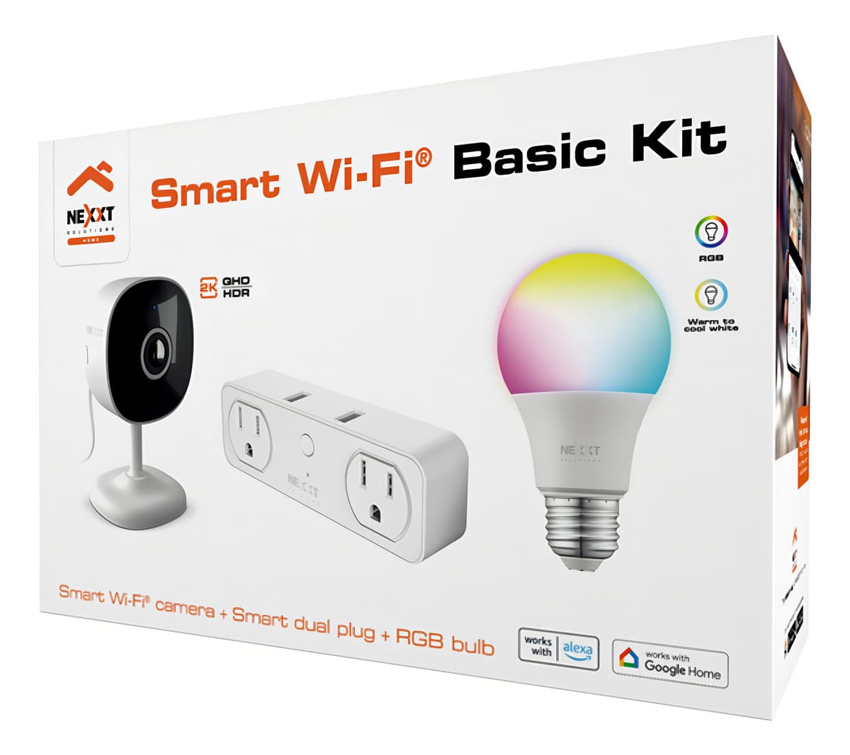 Kit Nexxt Camara 2K WiFi + Toma Corriente + Bombillo LED