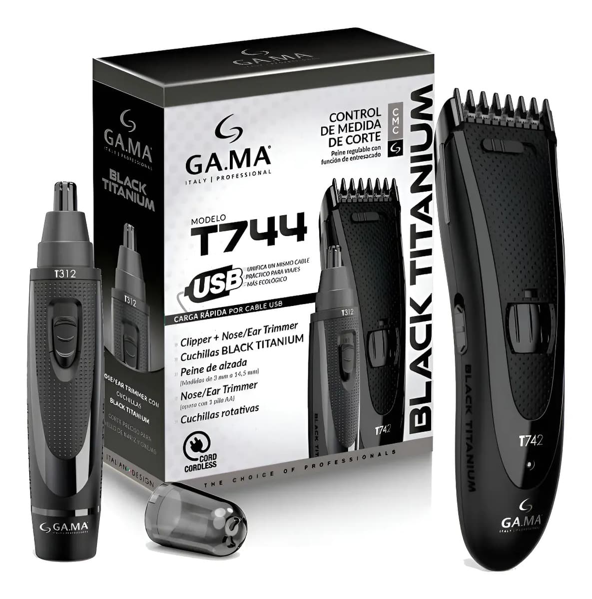 Kit Cortadora de Pelo Inalámbrica GA.MA Italy T742 + T312 Titanium