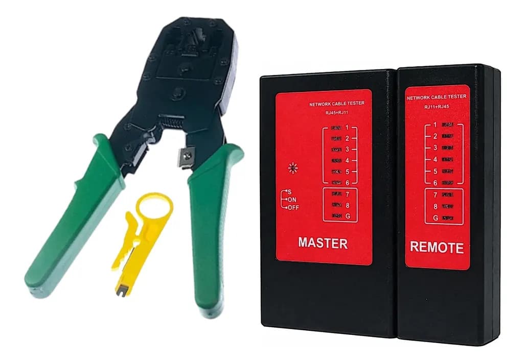 Tester De Red Probador Cable + Pinza Ponchadora Red Rj45