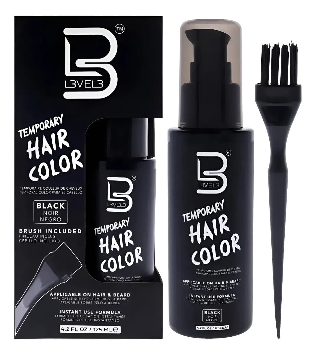 Tinte Temporal L3VEL3 Black Para Cabello y Barba Negro 125ml