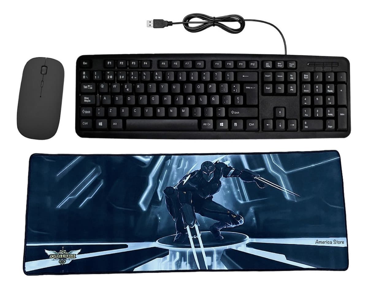 Combo Teclado Alámbrico + Mouse Inalámbrico + Pad Mouse