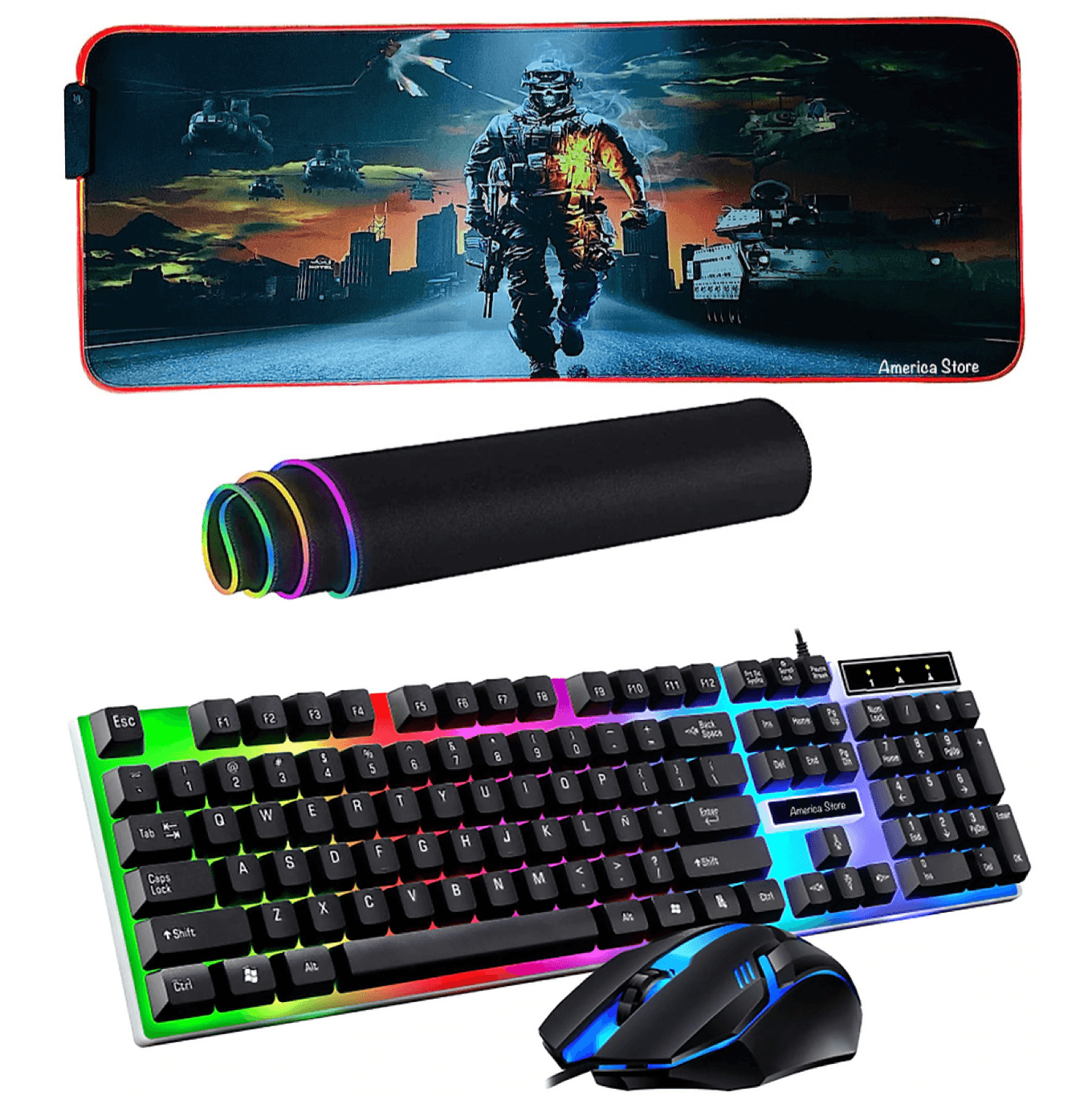Combo Pad Mouse Rgb 80cm X 30cm + Teclado Gamer Y Mouse Negro Modelos Varios