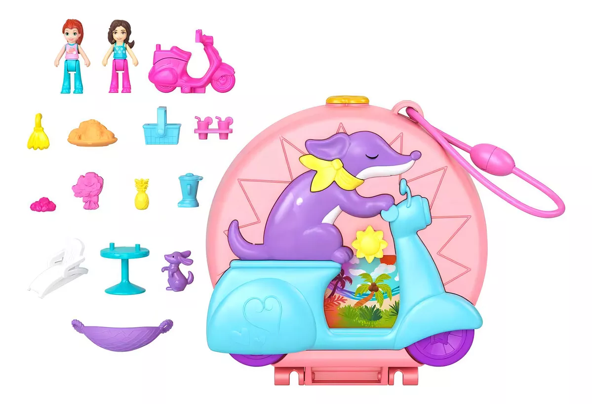 Set De Polly Pocket Mundo Sorpresa Aventuras en Rio Perrito en Moto HWN98