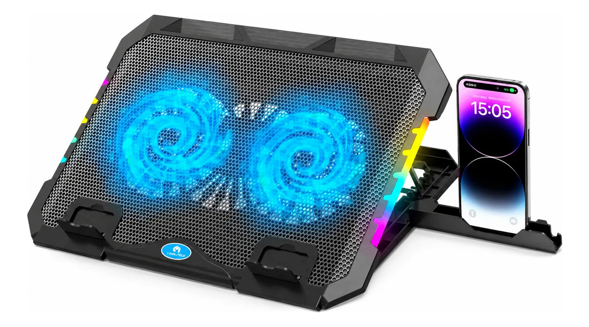 Base Refrigerante Para Portatil Gamer Rgb Mikuso Doble Ventilador